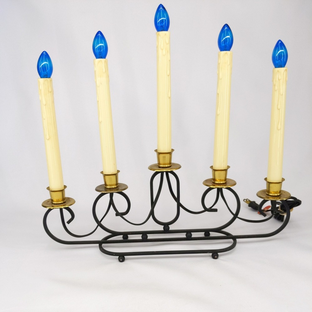 Vintage Electric Candelabra Rare Wrought Iron Black‎ 5 Bulb USALITE